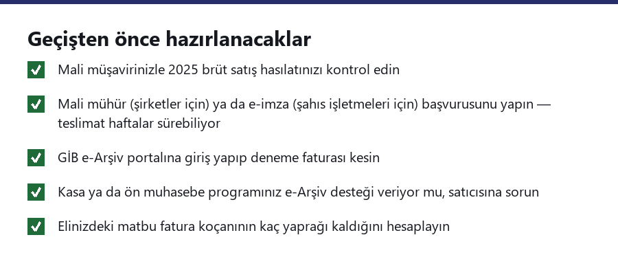 e-Faturaya geçmeden önce yapılacakların kontrol listesi.