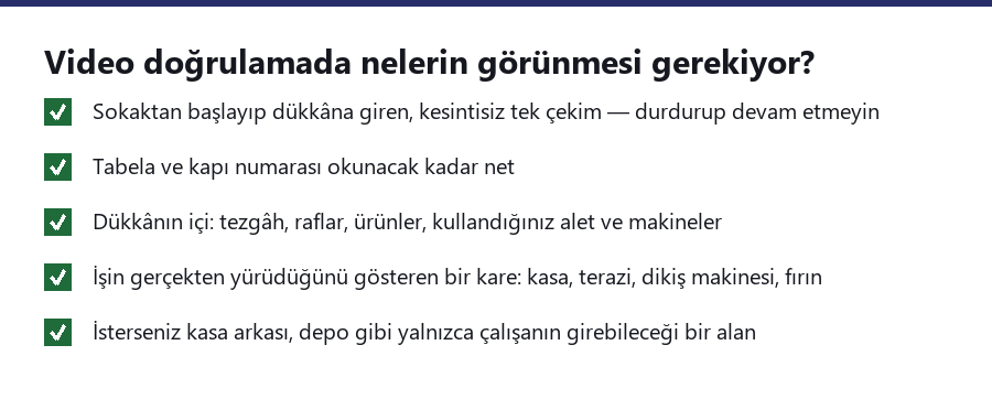 Video doğrulamada görünmesi gereken şeylerin kontrol listesi.